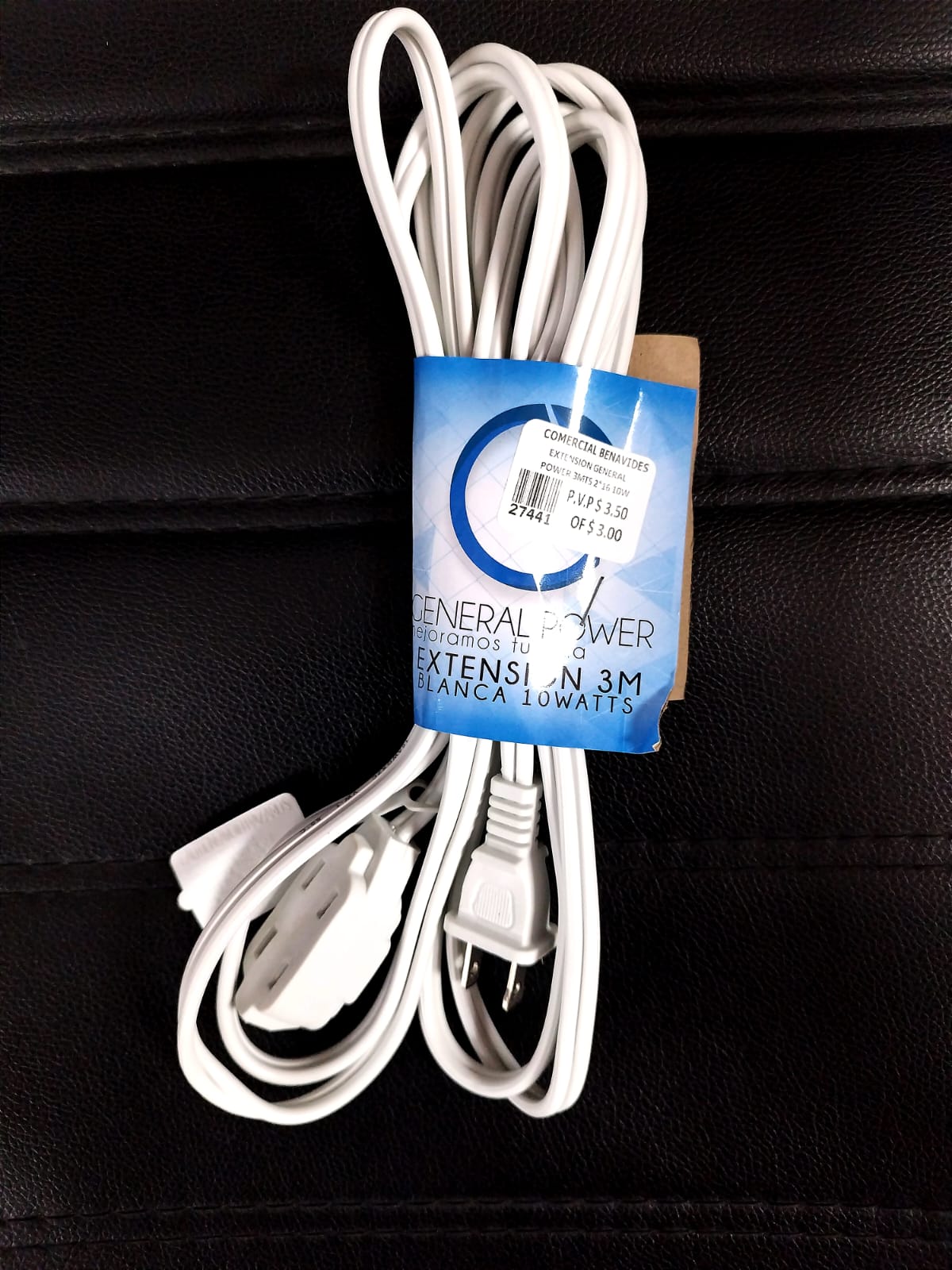 Extensión Electricca 3 tomas General Power 3mts 2*16 10w 1625Watts Pvc 