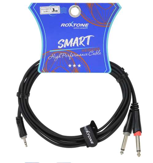 Cable De Audio Roxtone 1 Plug 3.5 St X 2 Plug 6.3 Mn 3mt 