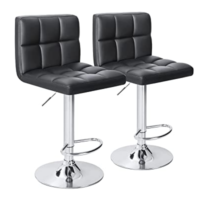 Silla Taburete Coctelera Ajustable  Cuero Sintético Cuadrada Acolchonada  Giratoria
