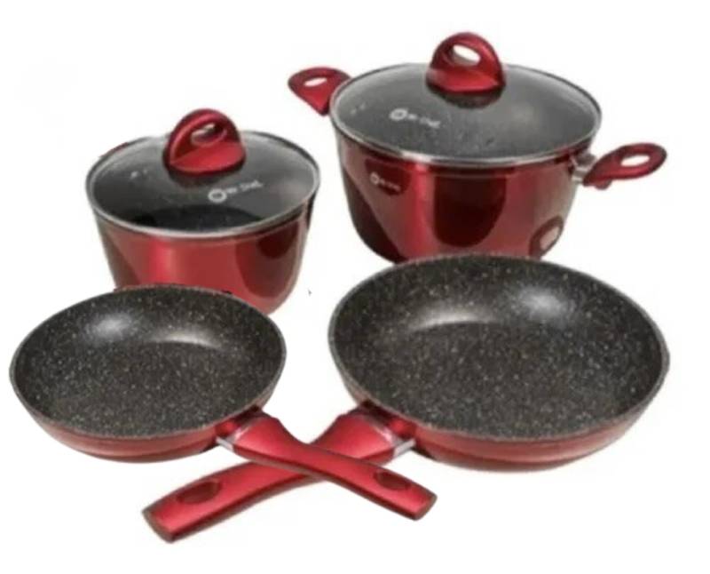 Set Ollas Y Caserolas Mr Chef Granito 6 Piezas Red Bp02612