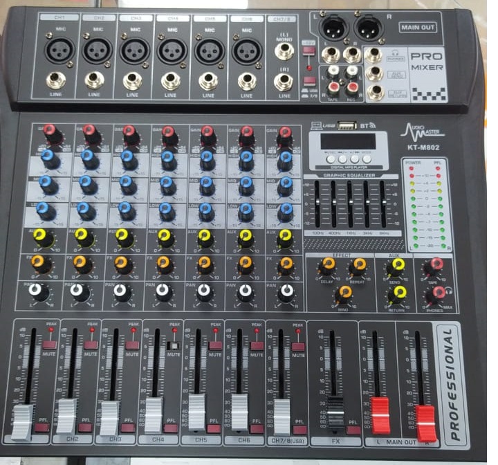 Consola De Audio Audiomaster 8 Canales M802 Bluetooth Usb