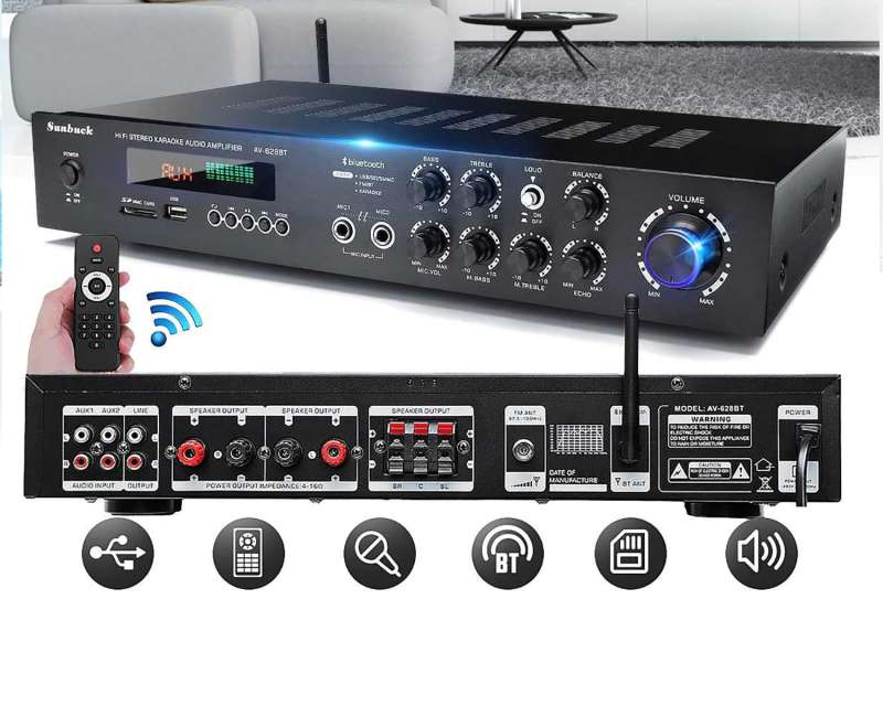 Amplificador Bluetooth Berani GAP-628BT 750w Estereo Hifi USB + 2 MIC 