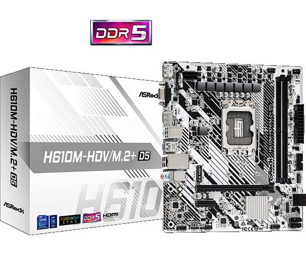 Mainboard Asrock H610M-HDV D5 14va 13va 12va. LGA1700 2DDR5 HDMI