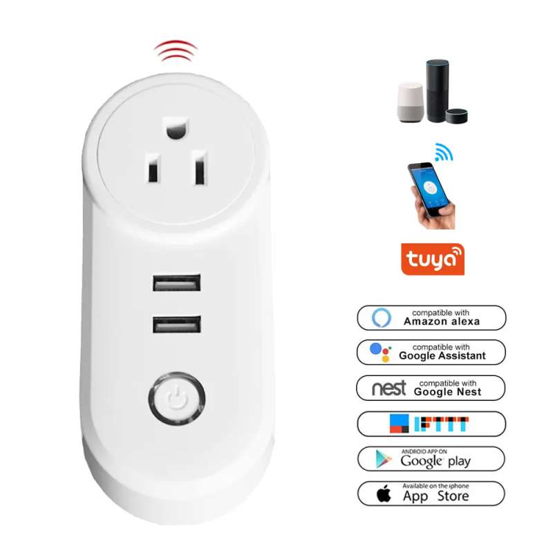 Enchufe Toma Switch Smart USB Inteligente + 2 USB Tuya 10A PA8-US