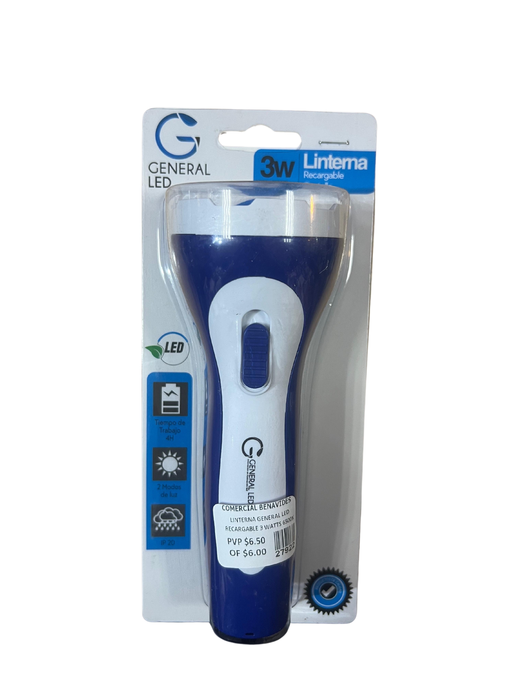 Linterna Recargable General Led 3 Watts 6500K 4H Duración