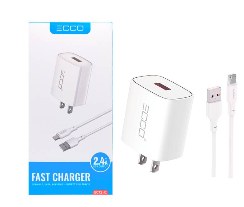 Cargador Ecco 12W 2.4A EC12-C USB + Cab USB-V8