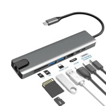 Hub 8 en 1 de tipo C a HDMI VGA RJ45 Giga 1000mbos PD USB * 3 